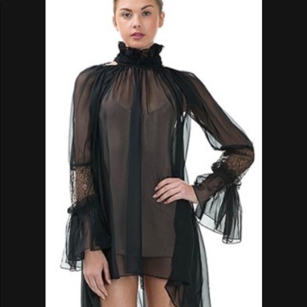 Black Sheer Ruffle Top